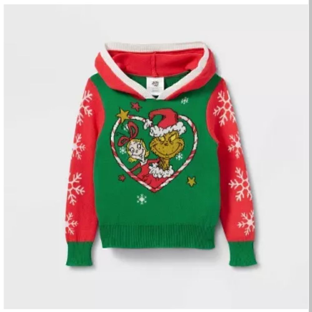New girl's Dr Seuss Mr Grinch Christmas hooded ugly sweater